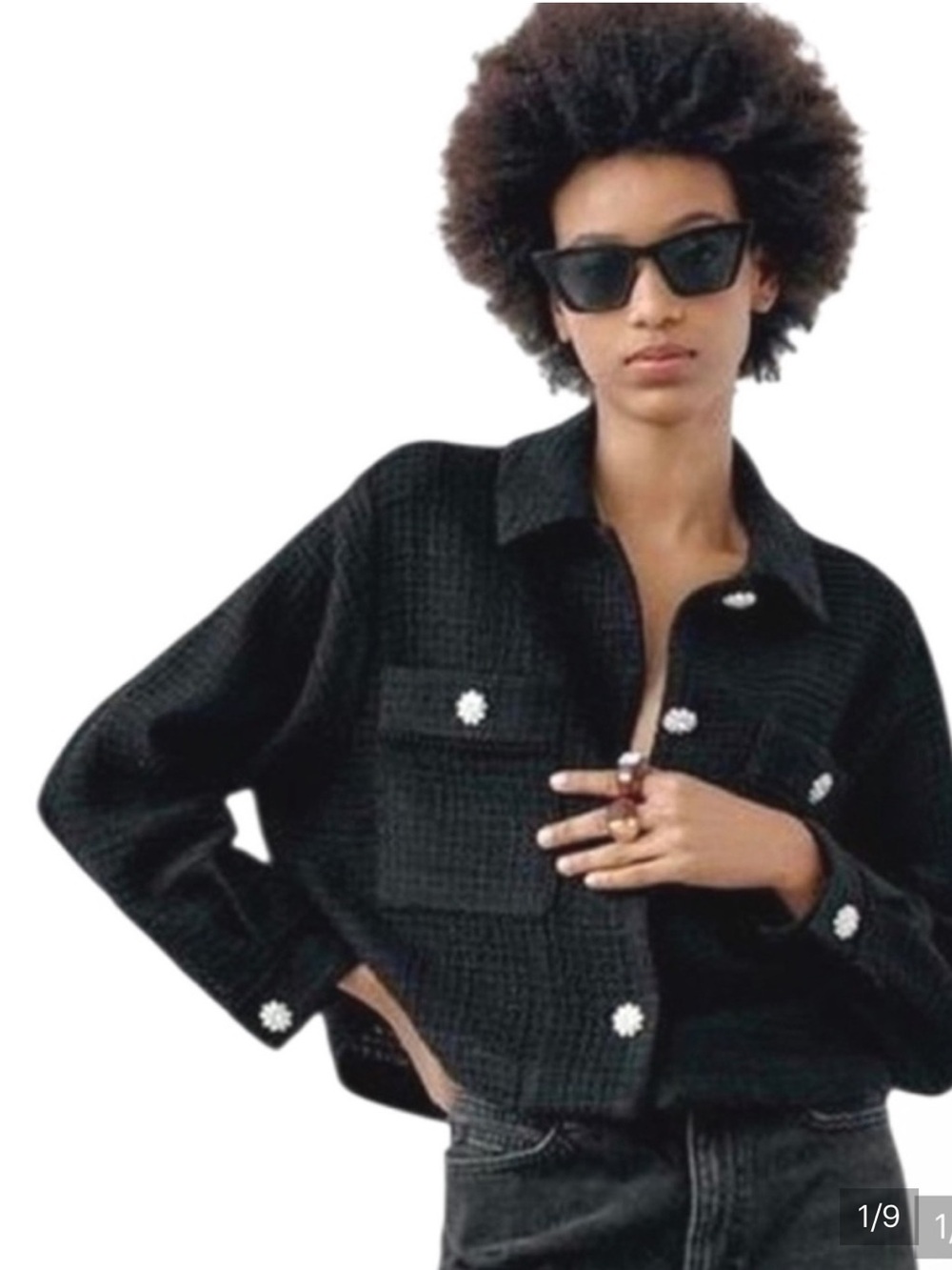Zara Tweed Crop Crystal Button Jacket Blazer